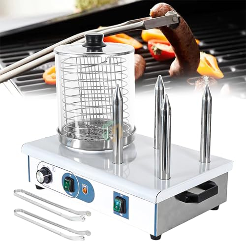 forplubossmmp Commercial Hot Dog Warmer Machines - with 2 Grilling Tongs - Sausage Grill Cooker with 2/4 Heating Rod - Electric Food Steamers for Food Trucks, Restaurants, Breakfast Shop,4-stick