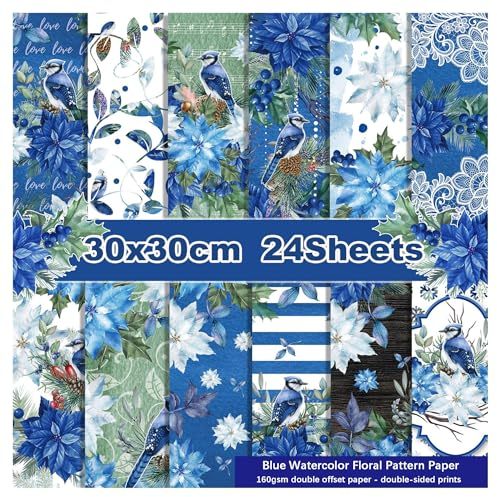 Decoupage Paper Pad,Scrapbooking-Papier, 12x12, doppelseitig, 24 Blatt Aquarell-Musterpapier mit Blumen, Pflanzen und Vögeln, Album-Hintergrund, Scrapbook-Layout