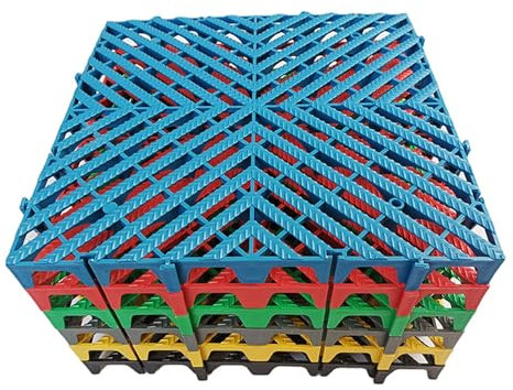 4 Stück ineinandergreifende Drainage Bodenfliesen, 15,74 x 15,74 x 1,57 Robuste ineinandergreifende PP Bodenmatten Terrassenfliesen für Bad, Garage, Terrasse, Boden (Farbe: Rot, Größe: 4