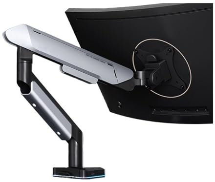 Anzeigearm Monitor-Montagearm for einen einzelnen Monitor, unterstützt 17-42 Zoll Bildschirme und 33 lbs, einstellbare Gasfederhalterung mit 31 RGB-Beleuchtungsmodi und USB-Anschluss, C-Klemme und Tül