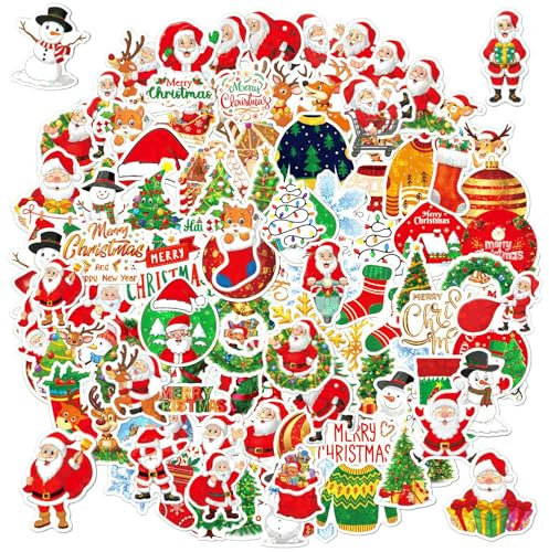 200 Adesivi Natalizi Decorativi Stickers Bambini Attacca Stacca Natale Impermeabili per Natale Regalo Decorazioni