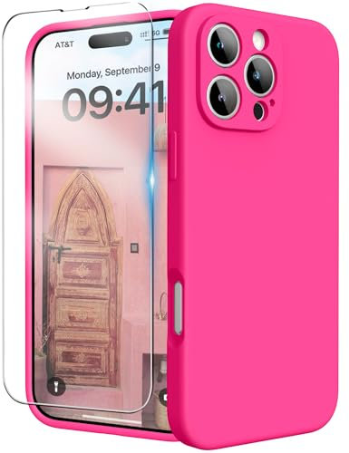 INGIDO for iPhone 16 Pro Case, Liquid Silicone Case with Camera Protection Soft Gel Rubber Cover with Microfiber Lining Shockproof Protective Phone Case for iPhone 16 Pro 6.3 (Hot Pink)