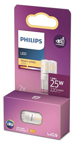 Philips LED Standard Brenner, Ersatz für 25W Halogen, G9 Sockel, warmweißes Licht 2700K, 2er Pack, neue Generation