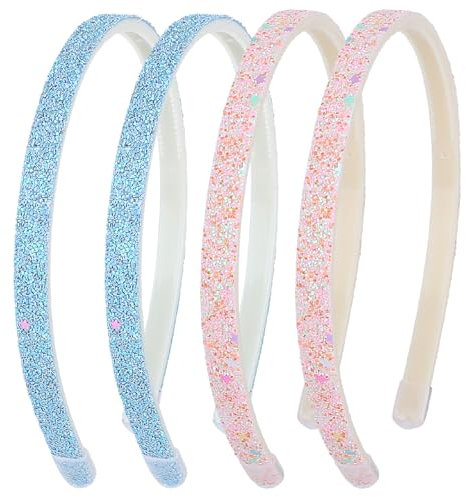 WLLHYF 4 Stück Glitzer-Haarband Buntes Haar-Accessoire Kunststoff Glitzernd Niedlich Rutschfest Dick Glitzernd Konfetti Regenbogen-Haarbänder mit Zähnen für Kleine Mädchen (Sterne Blau Rosa)