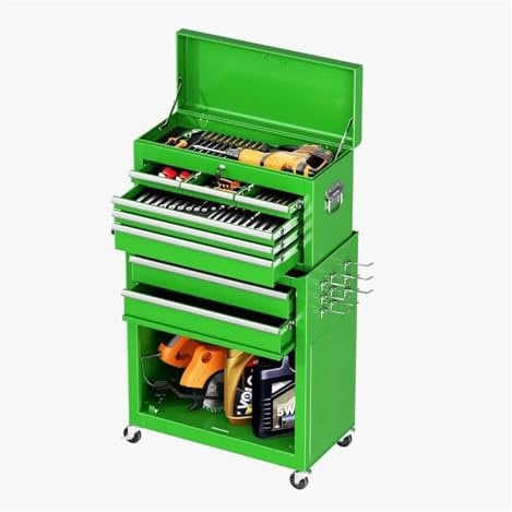 Rolling Tool Cart on Wheels Rolling Tool Chest, 8-Drawer Tool Box, 2 in 1 Detachable Tool Chests & Box, Portable Steel Tool Cabinets w/Lockable Wheels & Sliding Drawers for Warehouse, Garage Rolling T