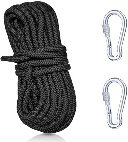 URHRHU Ø 10 mm, corda in polipropilene, 12 m, con 2 moschettoni, corda intrecciata in polipropilene per esterni, versatile, corda intrecciata