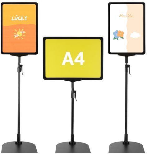 LDHHYH 3 Stück Infoständer A4, Infoständer DIN A4 Höhenverstellbar Edelstahl informationsständer Aufsteller Kundenstopper Plakatständer Präsentationsständer, (Schwarz, A4)