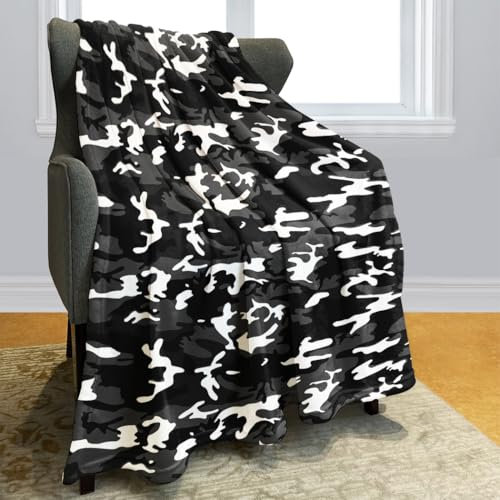 YISUMEI Camouflage Kuscheldecke Army Schwarz und Weiß Decke Weich und Warm Geschenke für Männer Jungen,150 x 200 cm