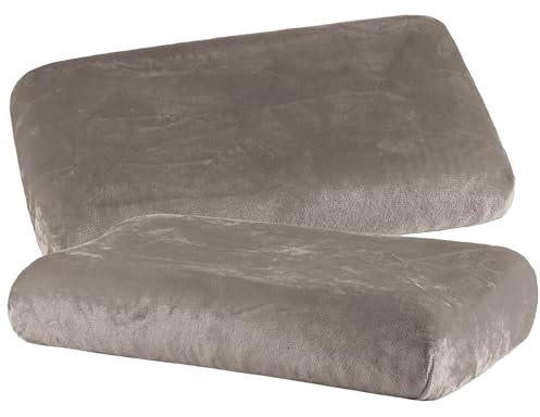 BaSaTex Cashmere Plüsch Kissenbezüge Spannbezüge 2er Pack für Nackenkissen und Gesundheitskissen | kuschelig weicher Kissenbezug | ca. 40x60 cm - 45x65 cm | Farbe: Taupe