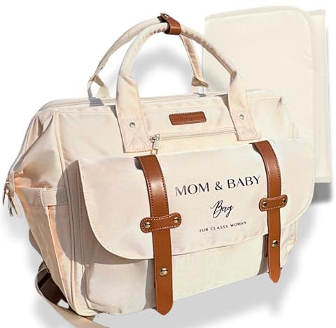 MWbabyprotect Sac à Dos à Langer pour Bébé fille ou garçon Sacs de Maternité MOM&BABY BAG Sac à main bebe et maman Matelas à langer imperméable isotherme sangle de Poussette promenade bébé Beige Old