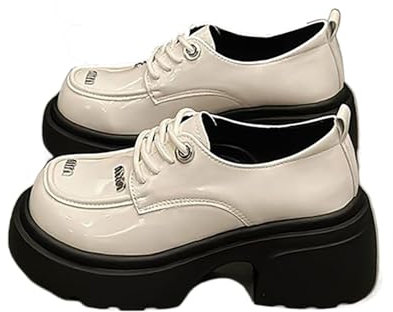 Scarpe Oxford da Donna con Plateau Grosso in Vera Morbida Pelle Stringata, Suola Antiscivolo Comoda E Traspirante, Lavoro Facile E Ideale(White,36 EU)