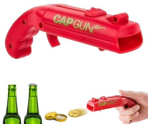 Flaschenöffner, Getränkedosen öffner Lustiger Flaschenöffner Bierdeckelpistole, Bieröffner Gadgets für Party Bar Home Shooting Game, Geschenk für Ihn Papa Ehemann (Rot)