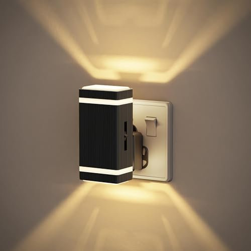 JandCase Night Light Plug in Wall, Plug in Night Light Dusk to Dawn Sensor, Dimmable 0-100LM, Soft White 3000K, Up-Down Glowing, 1W Led NightLight for Hallway Bedroom Stair Toddler Room