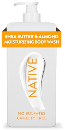 Native Gel douche hydratant aux ingrédients naturels pour homme et femme sans sulfates parabènes ni colorants, laissant la peau douce et hydratée, beurre de karité et amandes, 500 ml