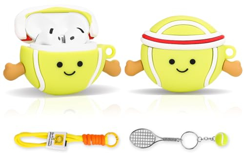 LEWOTE Kompatibel mit Apple Airpods 4 Case schützende lustige Nette 3D Cartoon Cover Abdeckung mit Schlüsselbund[Sport Series] (Green Tennis)