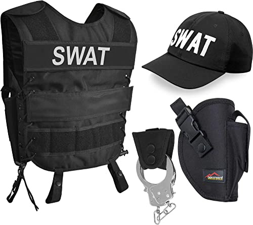 normani SWAT/POLICE/SECURITY Kostüm für Damen und Herren - UNISEX (XS-6XL) - bestehend aus Weste mit Patch, Holster, bestickter Cap, Handschellen + Handschellenhalter