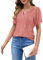 ROFUSSO Maglietta Donna a Maniche Corte Top Estivi con Scollo a V Top Camicetta Elegante a Maniche Corte Maglietta Casual Basic(Rosa Scuro,L)