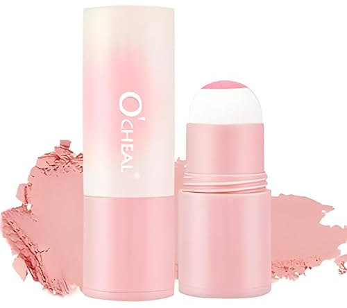 O'CHEAL Puder-Rouge-Stift für Wangen und Augen, weicher und verblendbarer natürlicher Flush, langanhaltendes taufrisches Rouge Schminke,aufbaubarer Glanz für das Gesicht, Mehrzweck-Rouge 1g 02