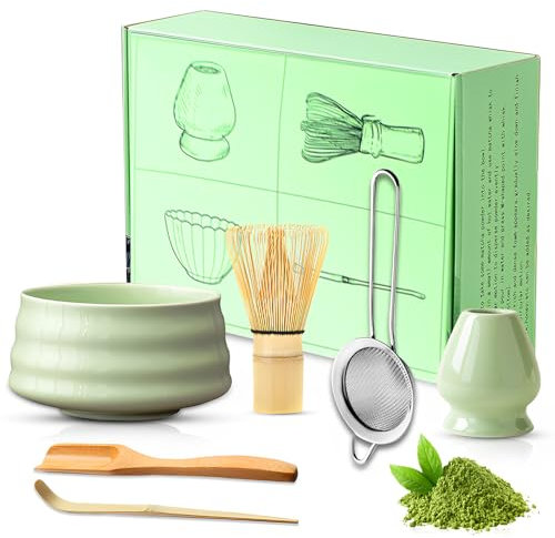 Gobesty Matcha Tea Set, 6pcs Matcha Whisk Set Accessory for Matcha Whisk, Bowl, Scoop, Sifter, Whisk Holder, Ceramic Matcha Bowl. Mtacha Kit for Matcha Latte, Making Usucha and Koicha(Green)