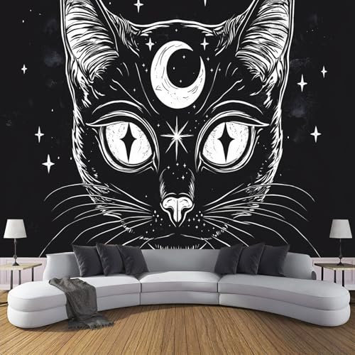DLERFLOVR Papier Peint Panoramique Chat Noir Mystérieux 450x315cm Décoration Murale Ambiance De SorcièreTapisserie Décorative pour Chambre Salon Bureau Couloir