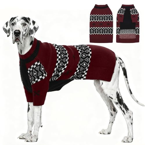 ROZKITCH Leichter Hundepullover, atmungsaktiver Strickpullover mit Fair-Isle-Muster, warme Winterkleidung für große Hunde, Deutscher Schäferhund, Dunkelrot, Größe 5XL