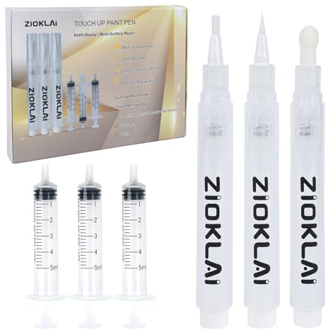 ZIOKLAI Refillable Touch Up Paint Pen Set 3 Paint Touch Up Pens Fillable Pens with 3 Syringes & 3 Brush Heads (Fine, Round, Flat) for Walls, Wood, Furniture, Cabinets, DIY