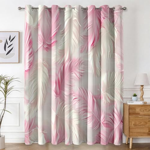Generisch Verdunklungsvorhänge Rosa Federn, Vorhänge Modernes Gefieder für Schlafzimmer Deko, Gardinen mit Ösen 160x132 cm (H x B), Vorhang Blickdicht Wohnzimmer 2er Set