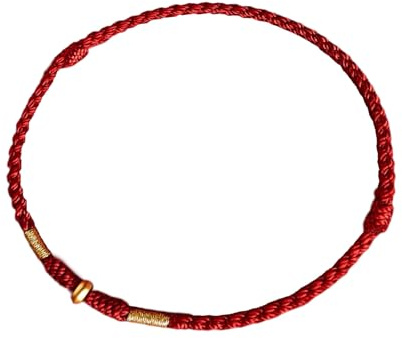 Haiki Bracelet d'amitié réglable avec perles dorées et cordon rouge tissé à la main pour le Nouvel An