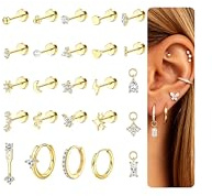 KRFY 25Pcs Helix Piercings Chirurgenstahl Piercing Ohr Ohrringe Damen Gold Silber Medizinische Ohrstecker Knorpel Creolen Ohrringe Set Hypoallergen Ohrpiercing Daith Conch Tragus Piercing