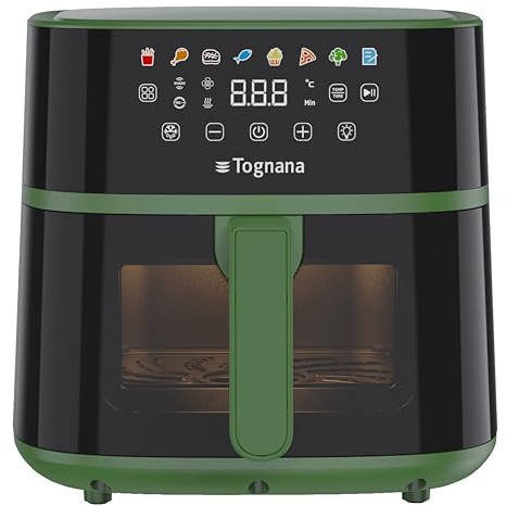 Tognana Iridea,Friggitrice ad aria 6L, doppia resistenza, display digitale, timer, 80-200°C, finestra, 1700W, Verde Salvia