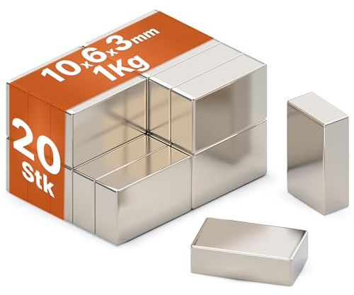 RICOO 10x6x3 NiCuNi Neodym Magnet extra stark Whiteboard Magnete für Magnettafel Mini Magneten starker Halt Supermagnete Minimagnete für Kühlschrank Würfelmagnete 20 Stück