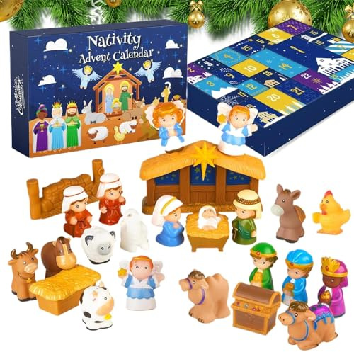 Krippe Adventskalender 2025, 2025 Krippe Advent Spielzeug 25 Tage, Jesus Szene Weihnachtskalender Spielzeug, Christliche Symbole Weihnachten Tischschmuck | Für Büro Kirche Regal Schreibtisch Eingang