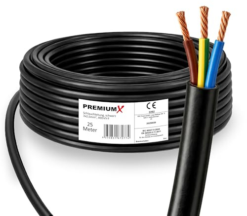 PremiumX Schlauchleitung H05VV-F 3x2,5 mm² - Flexible PVC Anschlussleitung für Elektroanschlüsse im Innenbereich - 25 Meter