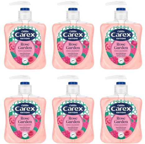 Carex Editions Rose Garden Hand Wash Pack of 6, Antibacterial Hand Soap with Editions Fruity Floral Fragrance, Soap that Cleans, Cares and Protects, 6 x 250ml