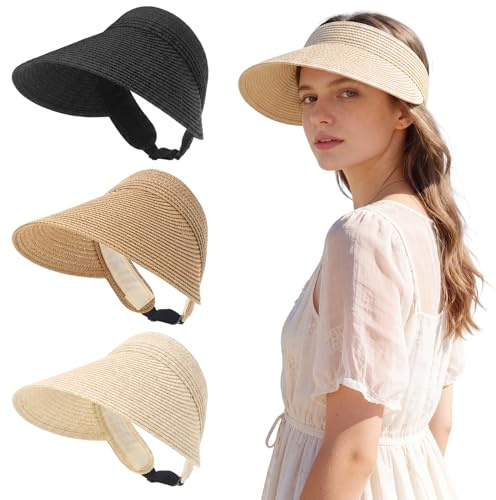 ViEinkaufen 3 Pcs Sun Straw Visor for Women