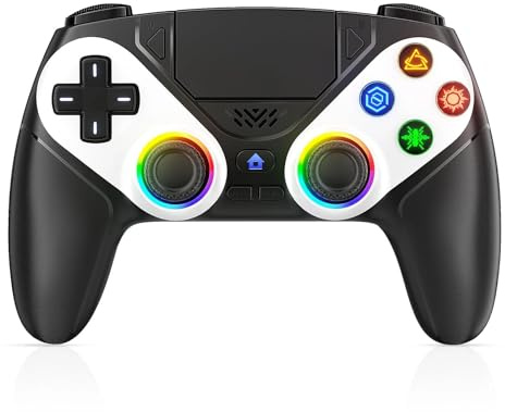 Générique Compatible avec la série PS5 et les contrôleurs de jeu sans fil PC avec double fonction Vibration et Turbo(RGB Black)