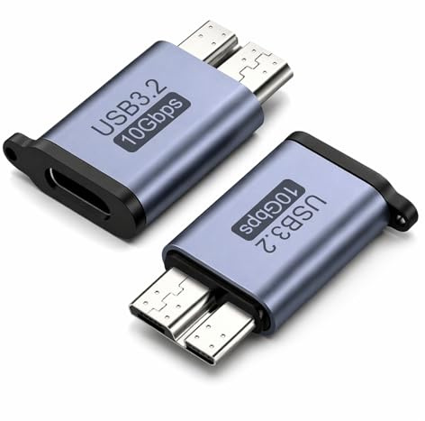 USB C zu Micro B Adapter 10 Gbps (2 Stück), USB 3.0, Aluminium | USB Micro B auf USB C, USB 3.0 Micro B Adapter mit Schlüsselring für externe HDD, SSD und kompatible Speichergeräte