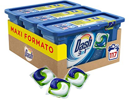 Dash All in 1 Pods Detersivo Lavatrice in Capsule Regolare, Maxi Formato 3 x 39 da 117 Lavaggi