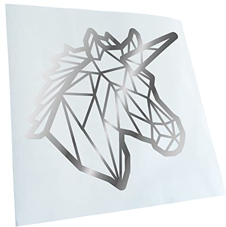 Kiwistar - Autoaufkleber - Polygon Einhorn Kopf - Chrom - 11x10cm - Heckscheibe Auto Aufkleber wetterfest für Kfz LKW Mofa Truck - Sticker außen selbstklebend Tuning Zubehör für Fenster Fahrzeug