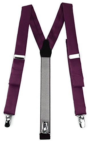 TigerTie schmaler Unisex Hosenträger in Y-Form mit 3 extra starken Clips - Farbe in bordeauxviolett einfarbig Uni - hochwertige Verarbeitung