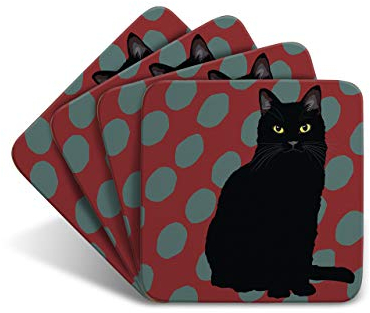 SCHWARZE KATZE – Set aus 4 Untersetzern – Leslie Gerry - tierische Geschenke