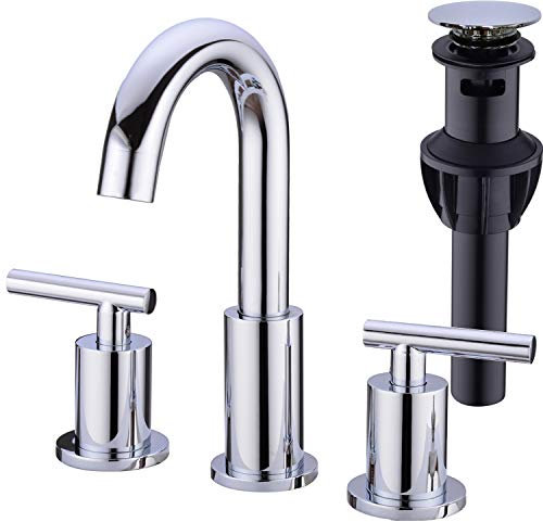 TRUSTMI Wasserhahn für Waschbecken mit 2 Griffen, 20,3 cm breit, Messing, mit Kupfer-Wasserleitungen, Chrom