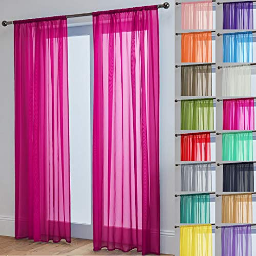 John Aird Lucy Voile Curtains - Rod Pocket Slot Top - Pair Net Curtains - 2 Panels (Fuchsia, W 58 x L 72)
