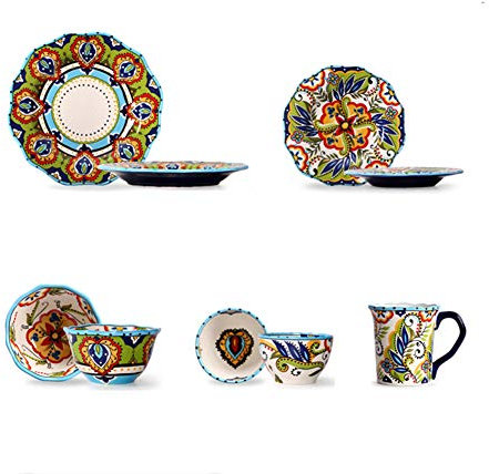 XCXDX 5 Piezas De Vajilla De Cerámica Esmaltada Pintada A Mano, Vajilla De Porcelana con Diseño Pastoral De Época, Elegantes Regalos De Inauguración De La Casa