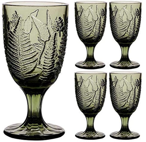 Set of 4 Wine Glasses Green Dishwasher Safe 300ml Goblets Alfresco Dining Glassware