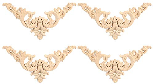 Nikou Möbelapplikationen, 4 Stücke Gummi Holz Geschnitzt Ecke Onlay Holzschnitzerei Applique Ornament Möbel Unbemalt, Holzornamente für Möbel (Größe : 12 * 12cm)