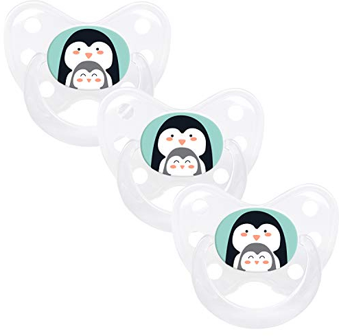 dentistar Silikon Schnuller 3er-Set - Größe 3, ab 14 Monate - Zahn- & kieferfreundlicher Nuckel mit Dental-Stufe – BPA-frei – Made in Germany - Pinguine, Mint