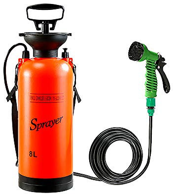 Douche solaire de camping - Douche de camping - Douche portable - Douche chaude - Douche de voyage - Avec tuyau de 3 mètres - Barre de poignée et corde - Pour la randonnée et le camping 8 l Orange