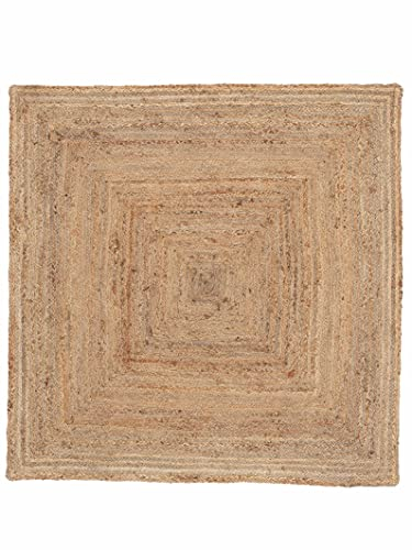 carpetfine Juteteppich Nele Beige handgewebt aus Jute 80x80 cm | Kleiner Quadratischer Naturfaserteppich im Boho Style für Wohnzimmer, Küche und im Flur