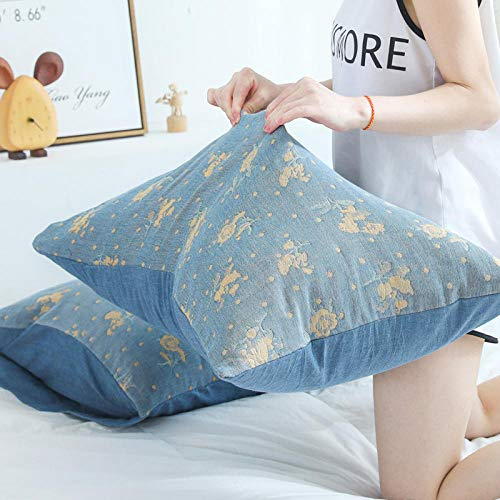 High count and high density 80 count cotton gauze pillowcase, standard size, breathable, skin-friendly and durable pillowcase-Blue azalea_50*75cm（1 pack）